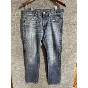 J Crew 484 Jeans Mens 33x32 Blue Slim Skinny Denim Faded Whiskered Pants Casual